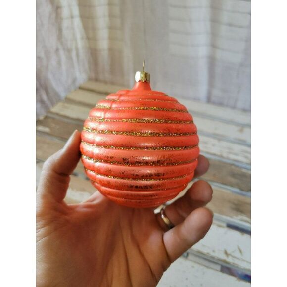 Orange glitter Germany Glass ball ornament Xmas tree - Picture 2 of 7